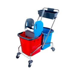 Ideal takarítókocsi acél vázzal 2x25 l + prés + tolókar + eszköztartó