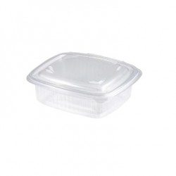 Egybefedeles szögletes doboz 142x125x46mm 375 ml PET víztiszta (Hotform)